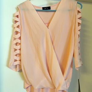 BCX NWT  Lattice-Sleeve Top blush pink size medium